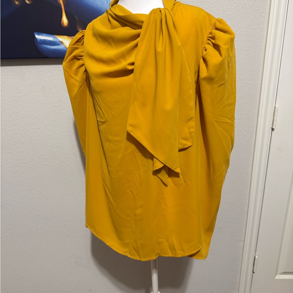 Eloquii Golden Yellow Blouse with Elegant Neck Tie